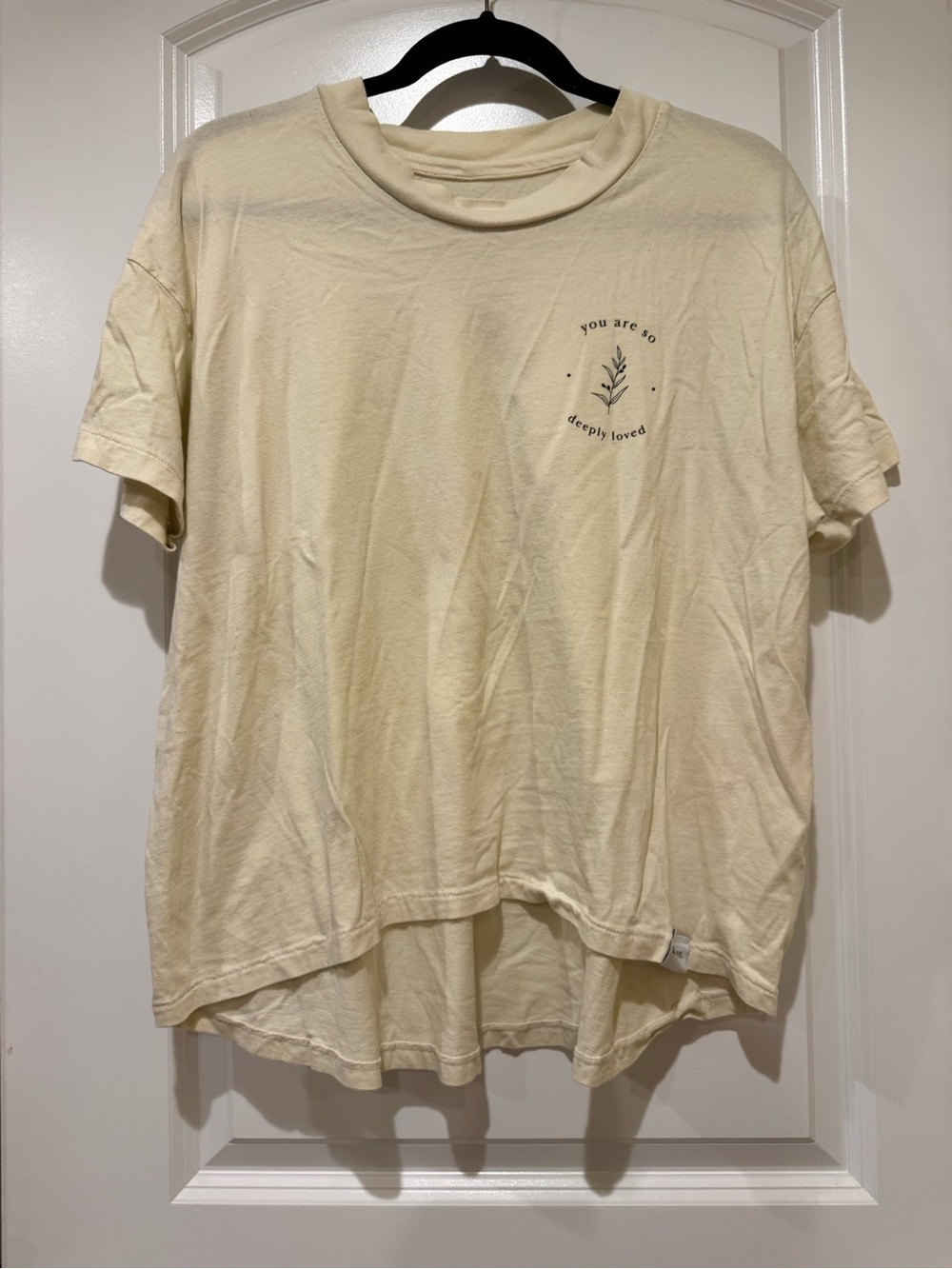 100% Cotton Women's Cream Short-Sleeve High/Low Tee - You are so deeply loved